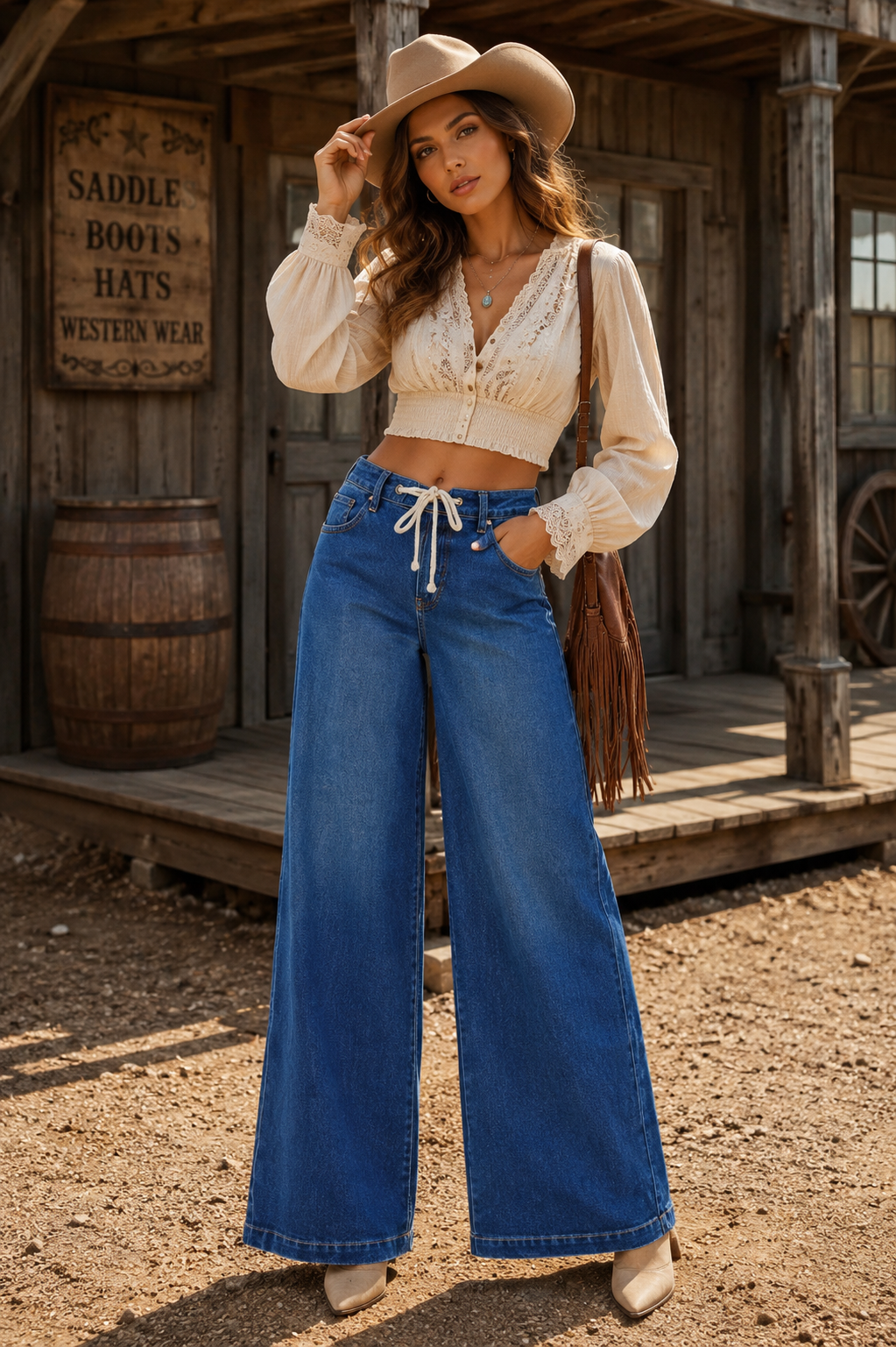 RISEN Full Size Mid Rise Wide Side Pintuck Jeans with Front Drawstring Plus Size